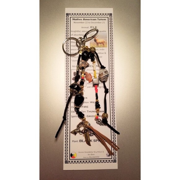 Elk Key Ring Medicine Wheel Totem - Key Ring/Fob for Purse, Drum or Car Bookmark - Picture 5 of 6